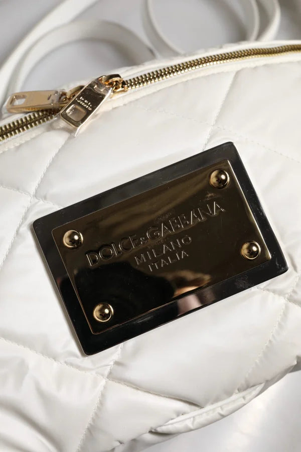 Dolce & Gabbana White Quilted Logo Plaque Belt Waist Fanny Pack Bag
