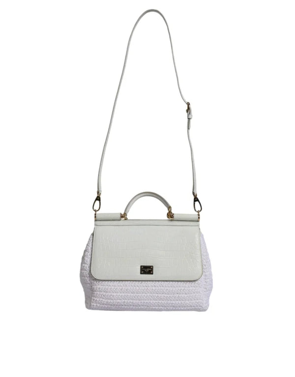 Dolce & Gabbana - White Rafia Leather Top Handle Crossbody Bag