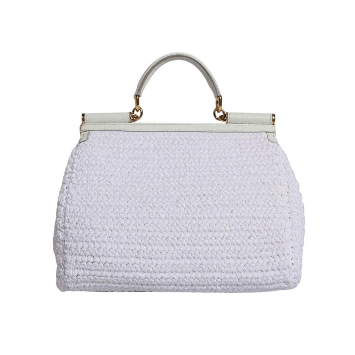 Dolce & Gabbana White Rafia Leather Top Handle Crossbody Bag