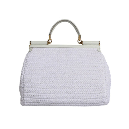 Dolce & Gabbana White Rafia Leather Top Handle Crossbody Bag