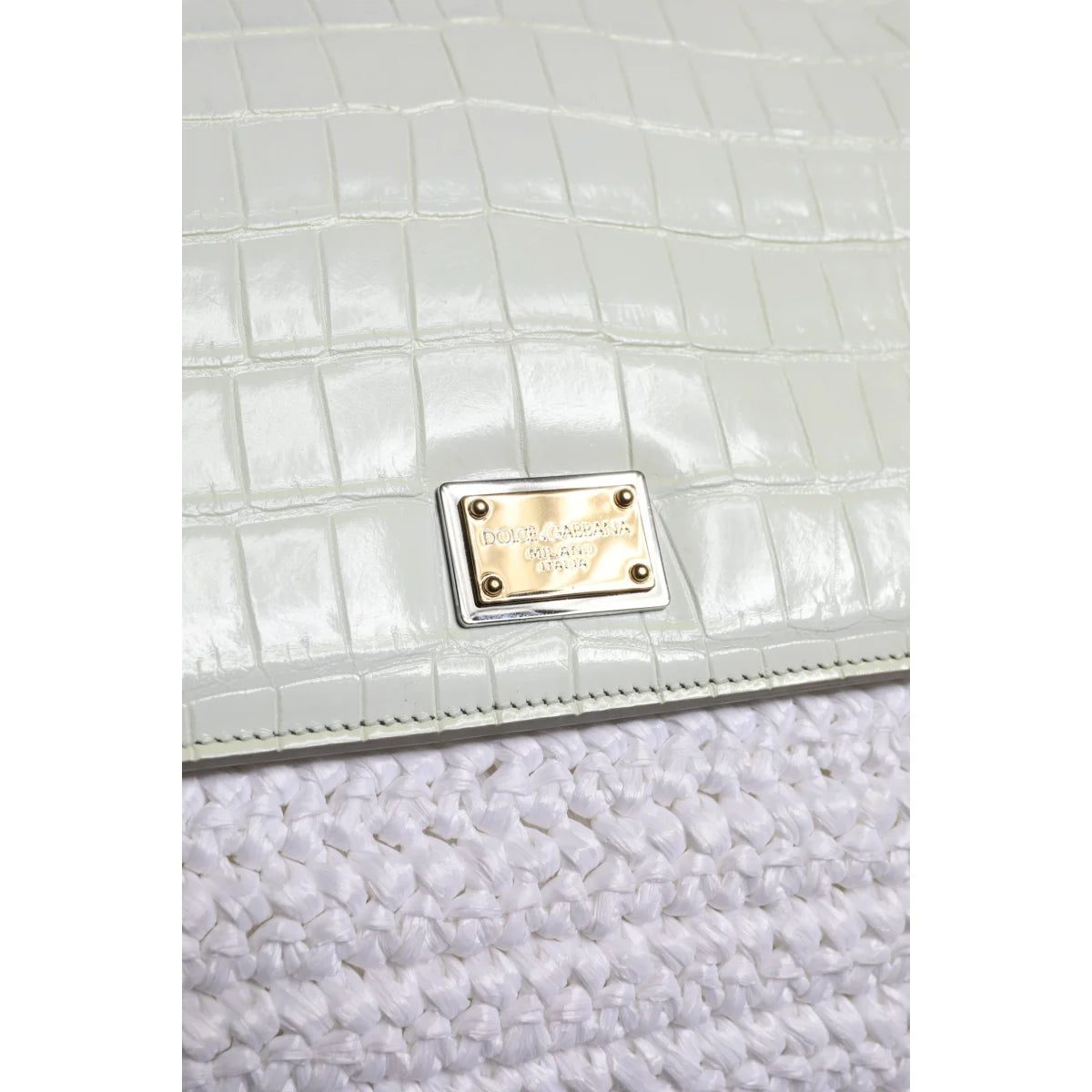 Dolce & Gabbana White Rafia Leather Top Handle Crossbody Bag