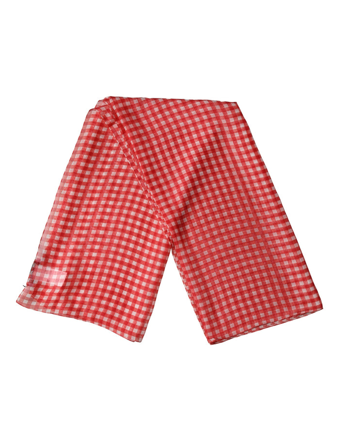 Dolce &amp; Gabbana White Red Check Silk Wrap Foulard 140cm x 136cm Scarf