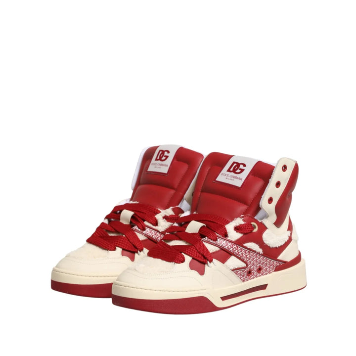 Dolce & Gabbana White Red Custom 2.Zero High Top Men Sneakers Shoes