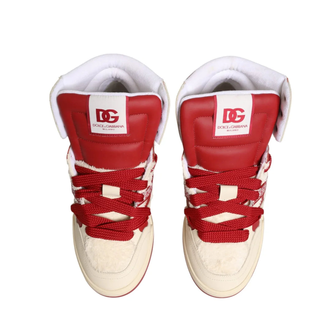 Dolce & Gabbana White Red Custom 2.Zero High Top Men Sneakers Shoes