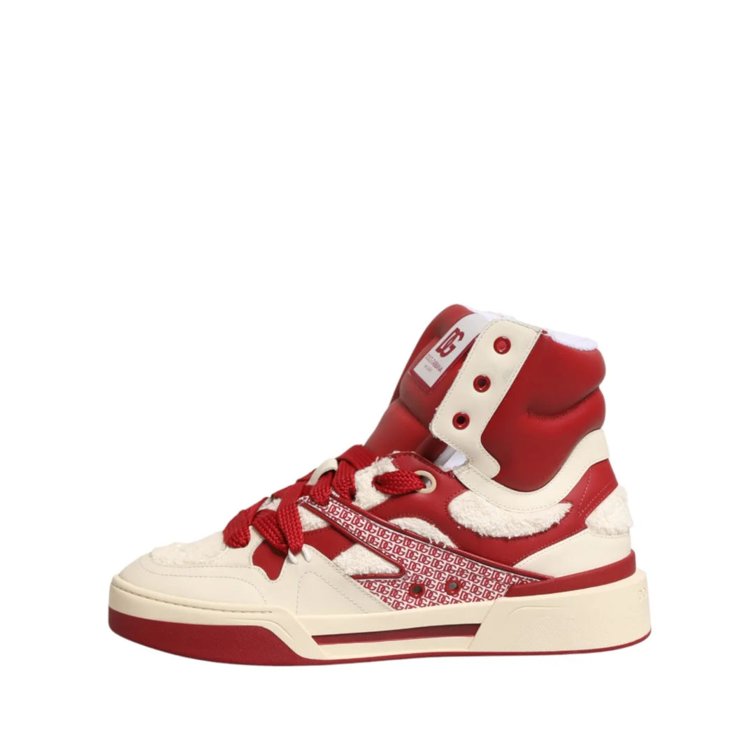 Dolce & Gabbana White Red Custom 2.Zero High Top Men Sneakers Shoes