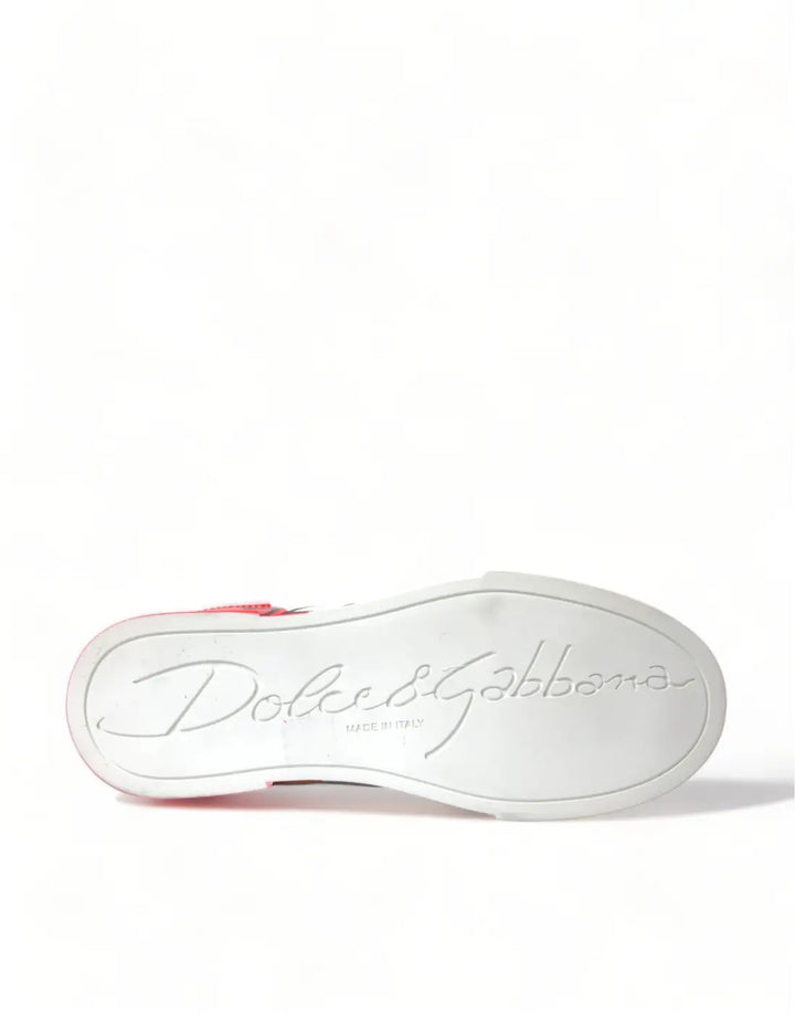 Dolce &amp; Gabbana White Red Lace Up Womens Low Top Sneakers Shoes