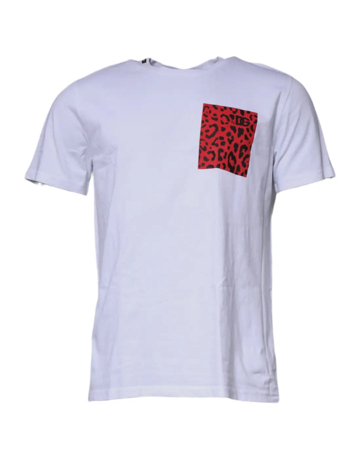 Dolce &amp; Gabbana White Red Leopard Cotton Crew Neck T-shirt