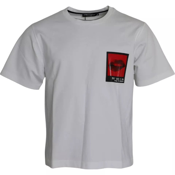 Dolce &amp; Gabbana White Red Lips Print Cotton Men T-shirt