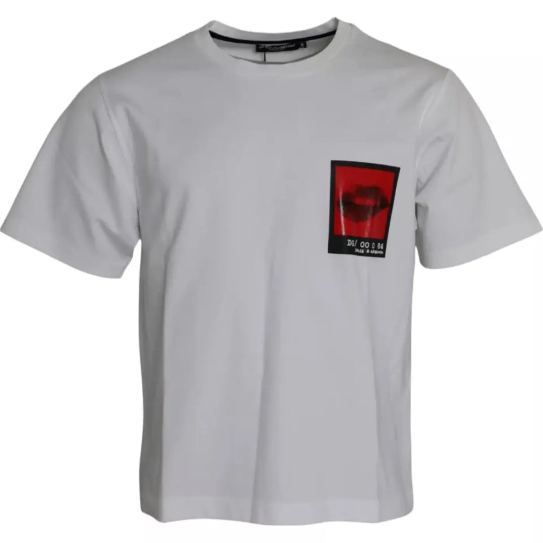 Dolce &amp; Gabbana White Red Lips Print Cotton Men T-shirt