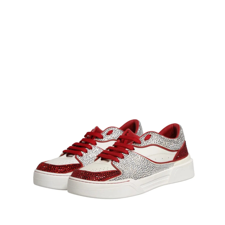 Dolce & Gabbana White Red Rhinestone Embellished Men Sneakers Shoes