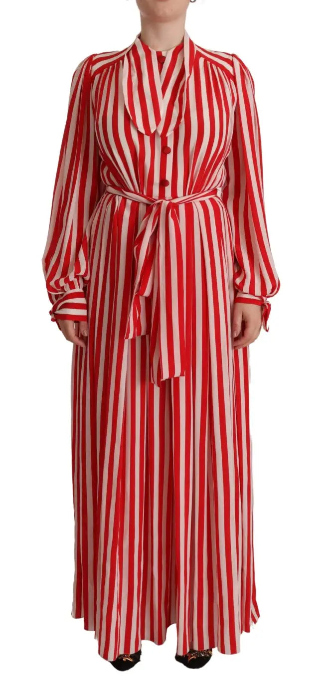 Dolce &amp; Gabbana White Red Silk A-Line Shift Gown Dress