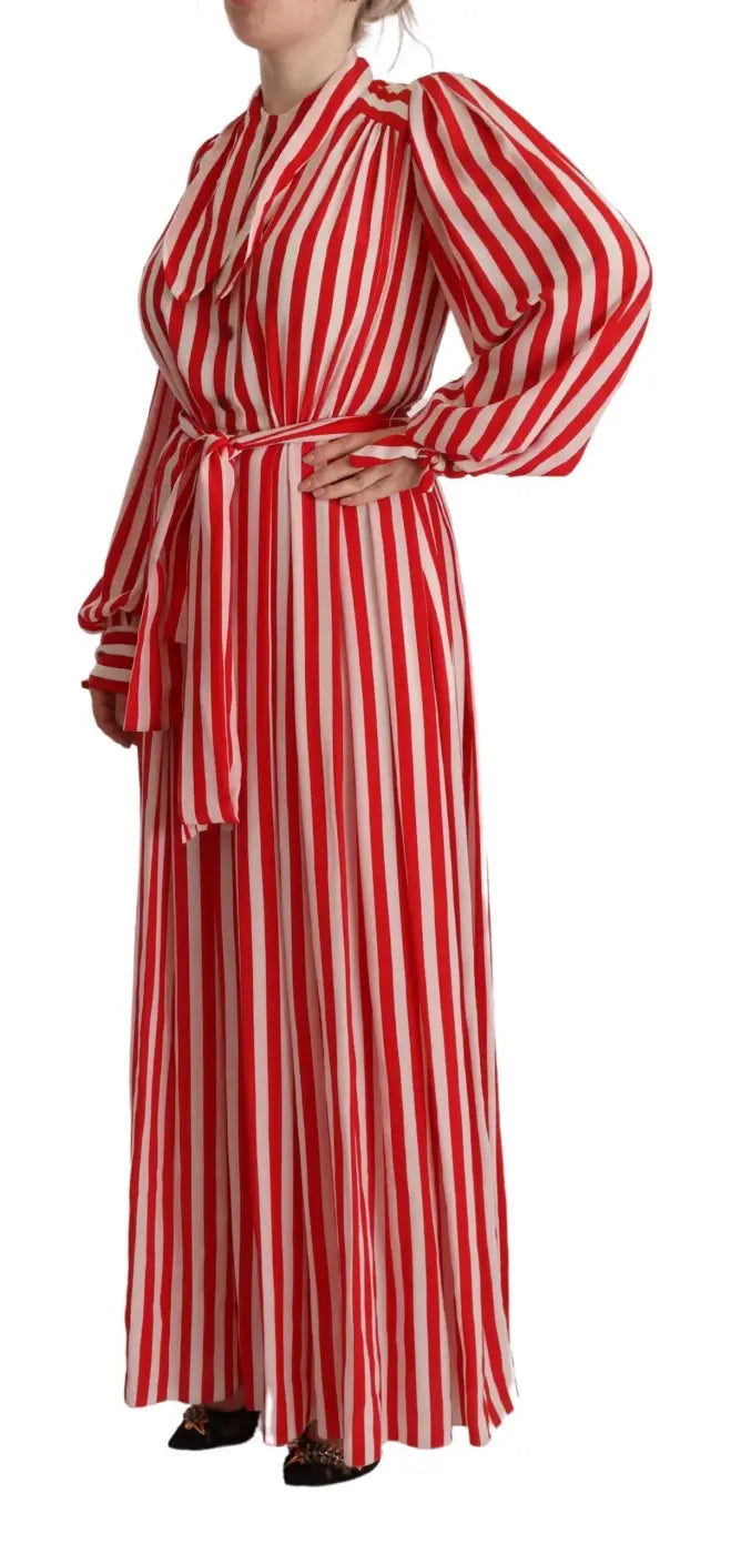 Dolce &amp; Gabbana White Red Silk A-Line Shift Gown Dress