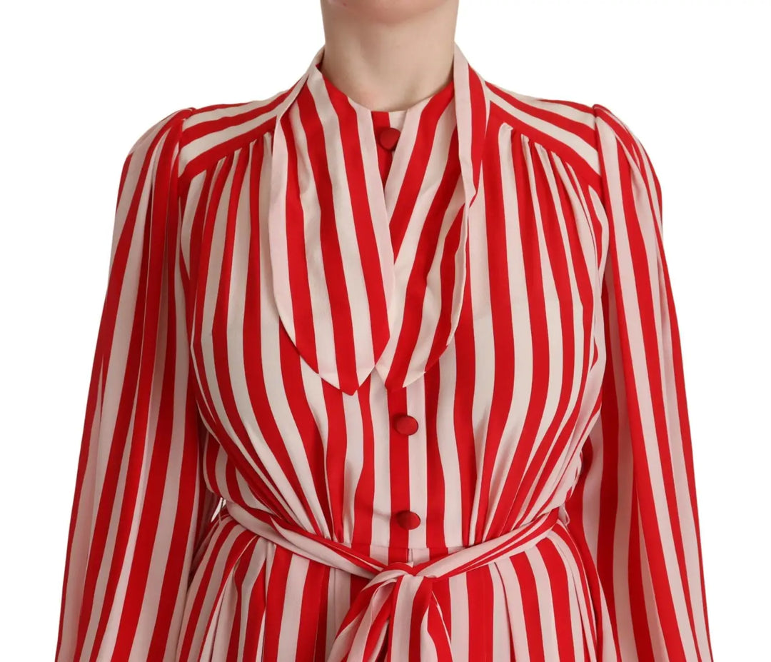 Dolce &amp; Gabbana White Red Silk A-Line Shift Gown Dress