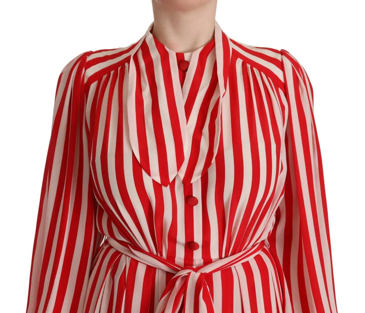Dolce &amp; Gabbana White Red Silk A-Line Shift Gown Dress