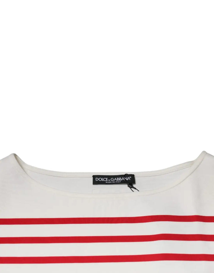 Dolce &amp; Gabbana White Red Stripes Cotton Long Sleeves Top