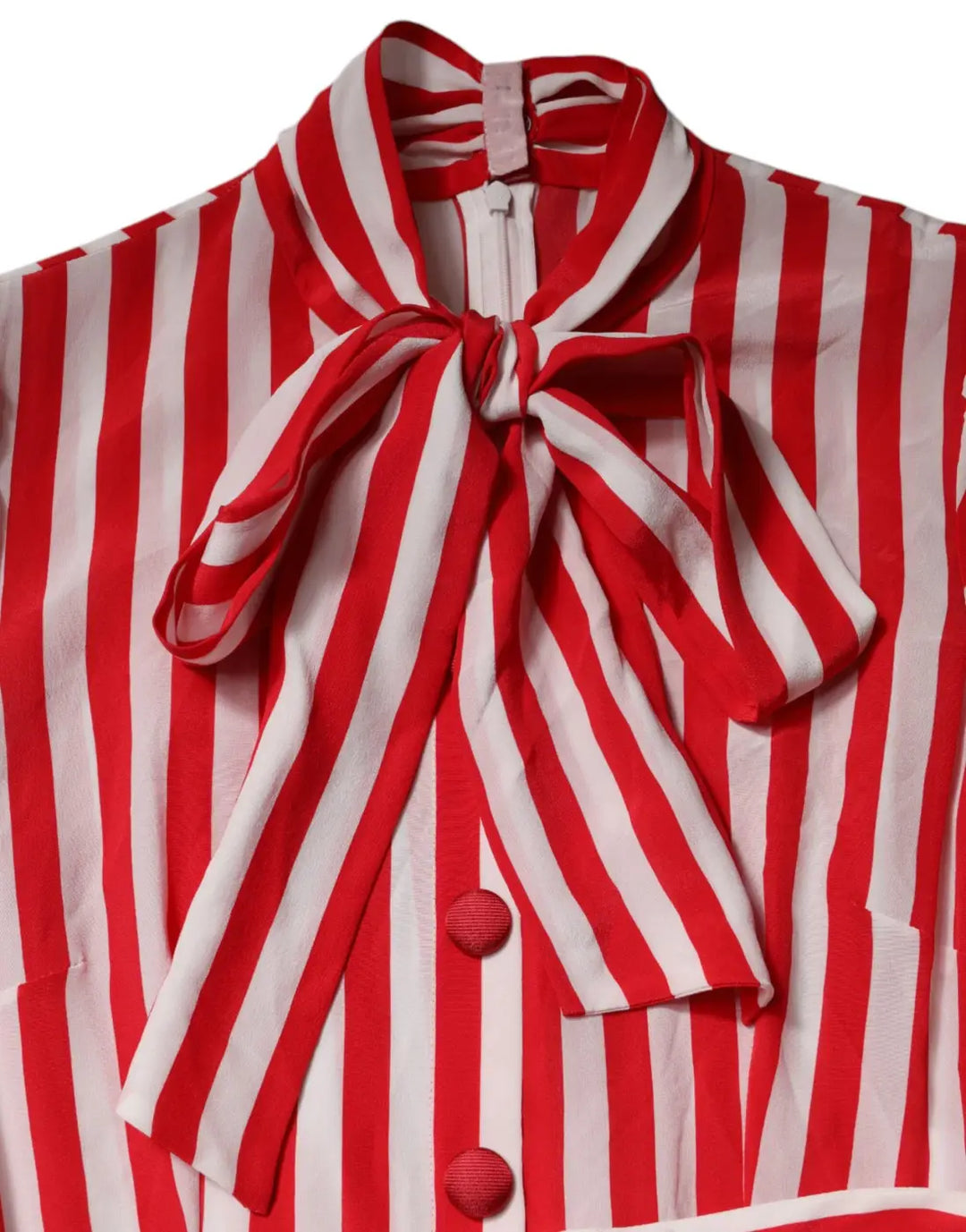 Dolce &amp; Gabbana White Red Stripes Long Sleeves Midi Dress