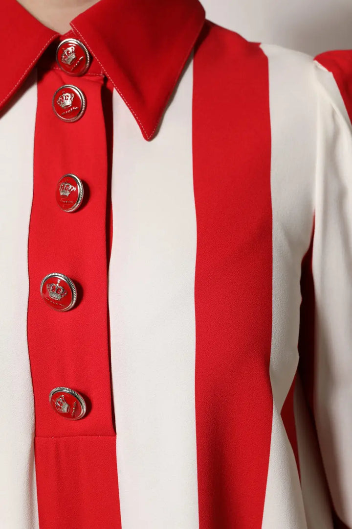 Dolce &amp; Gabbana White Red Stripes Long Sleeves Mini Dress