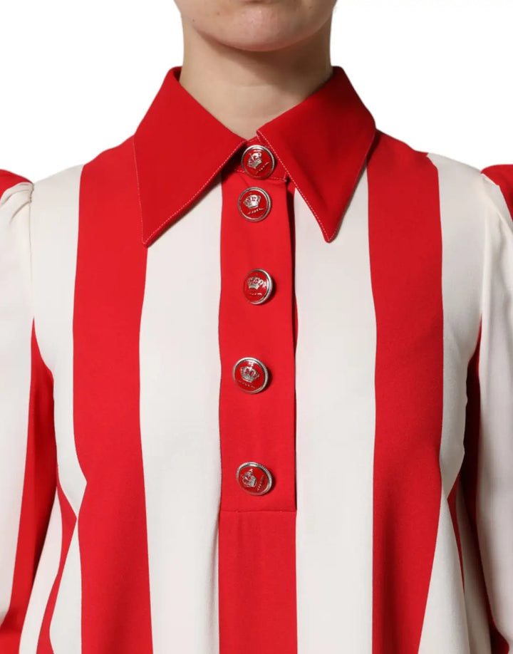 Dolce &amp; Gabbana White Red Stripes Long Sleeves Mini Dress