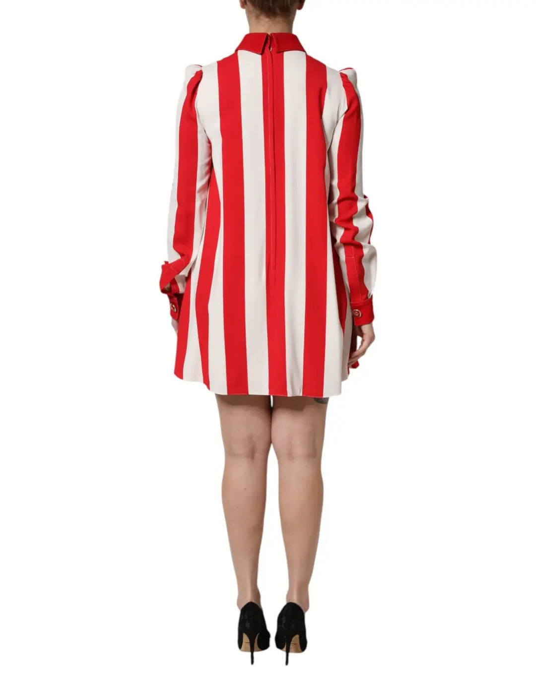 Dolce &amp; Gabbana White Red Stripes Long Sleeves Mini Dress