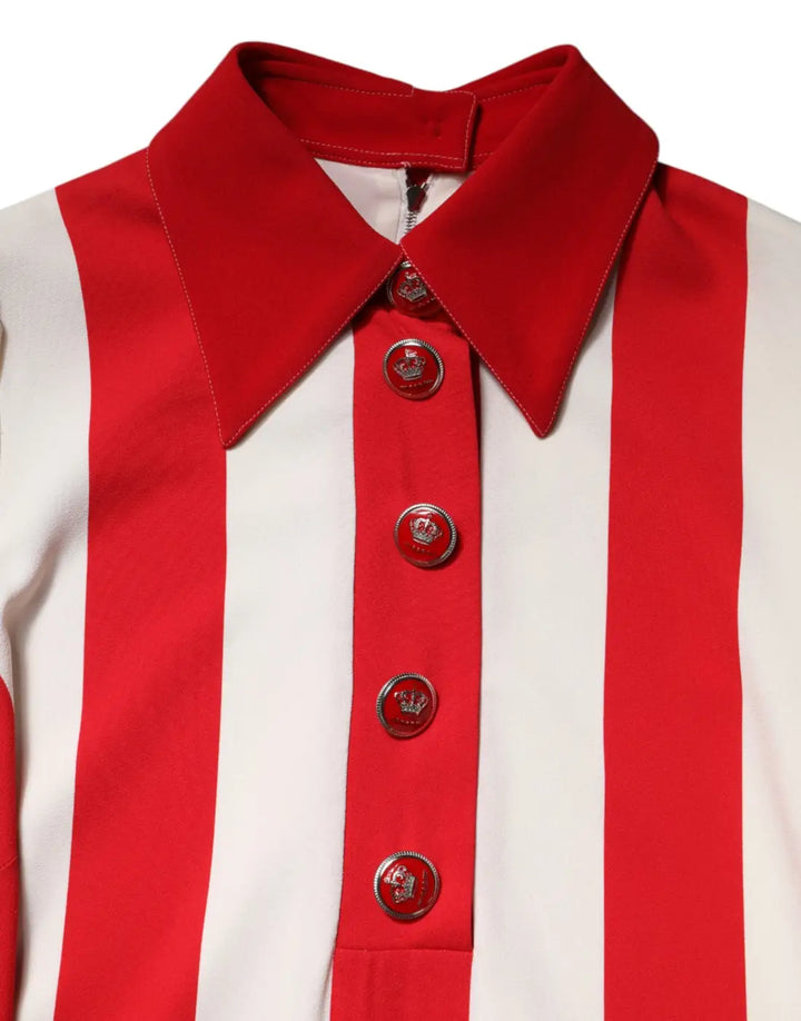 Dolce &amp; Gabbana White Red Stripes Long Sleeves Mini Dress