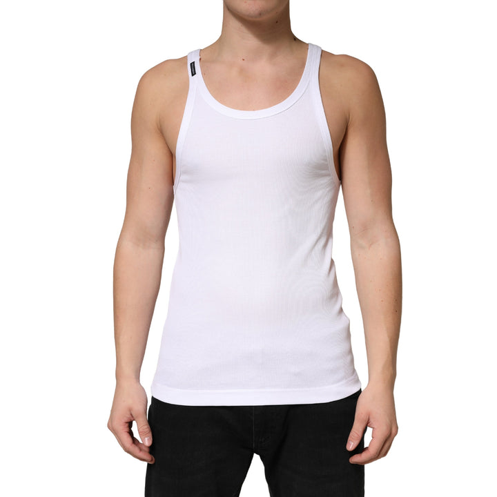 Dolce &amp; Gabbana White Ribbed Cotton Sleeveless Tank Top T-shirt