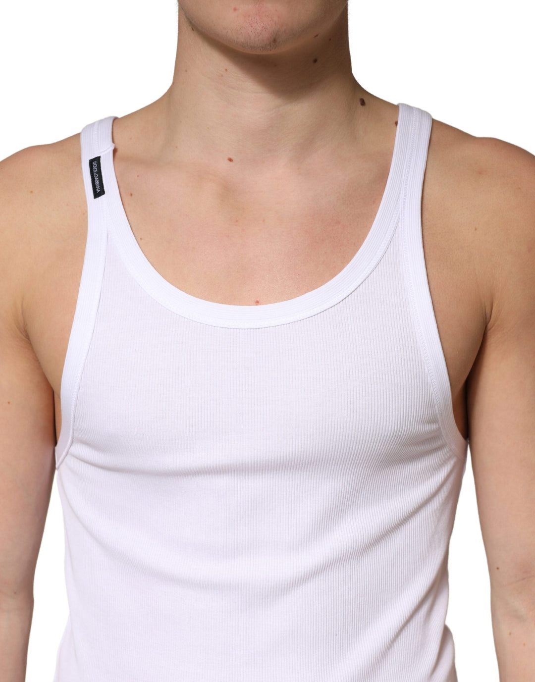 Dolce &amp; Gabbana White Ribbed Cotton Sleeveless Tank Top T-shirt