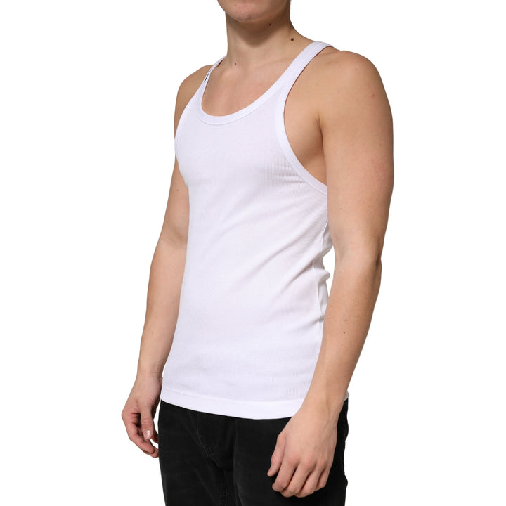 Dolce &amp; Gabbana White Ribbed Cotton Sleeveless Tank Top T-shirt