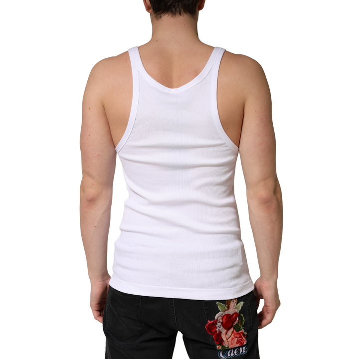 Dolce &amp; Gabbana White Ribbed Cotton Sleeveless Tank Top T-shirt