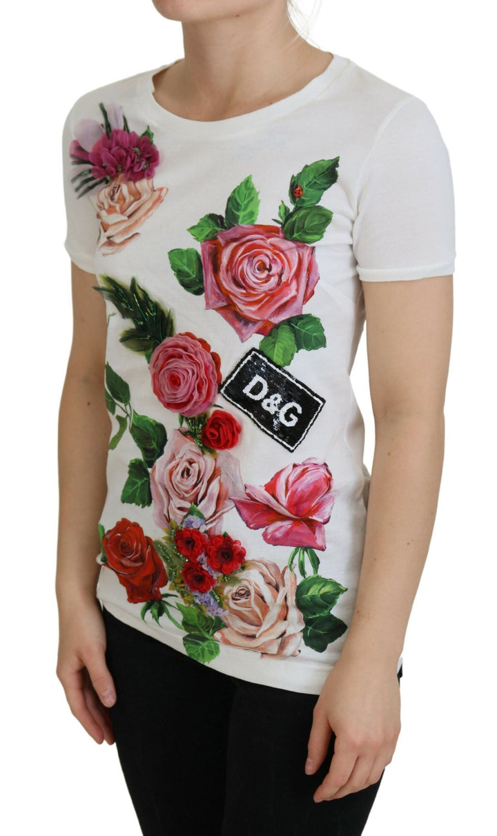 Dolce &amp; Gabbana - White Rose DGLogo Printed Short Sleeves Top