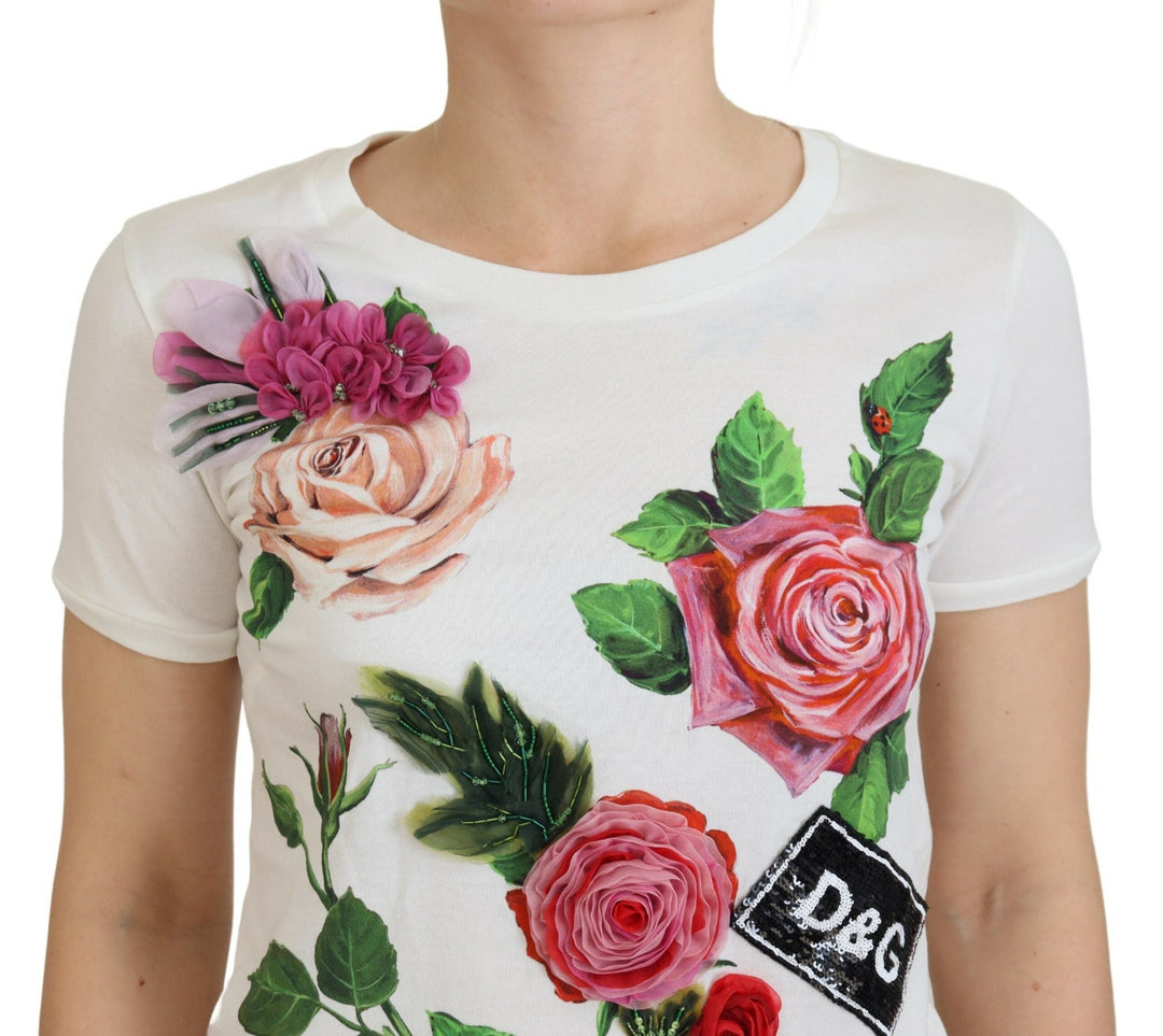 Dolce &amp; Gabbana - White Rose DGLogo Printed Short Sleeves Top