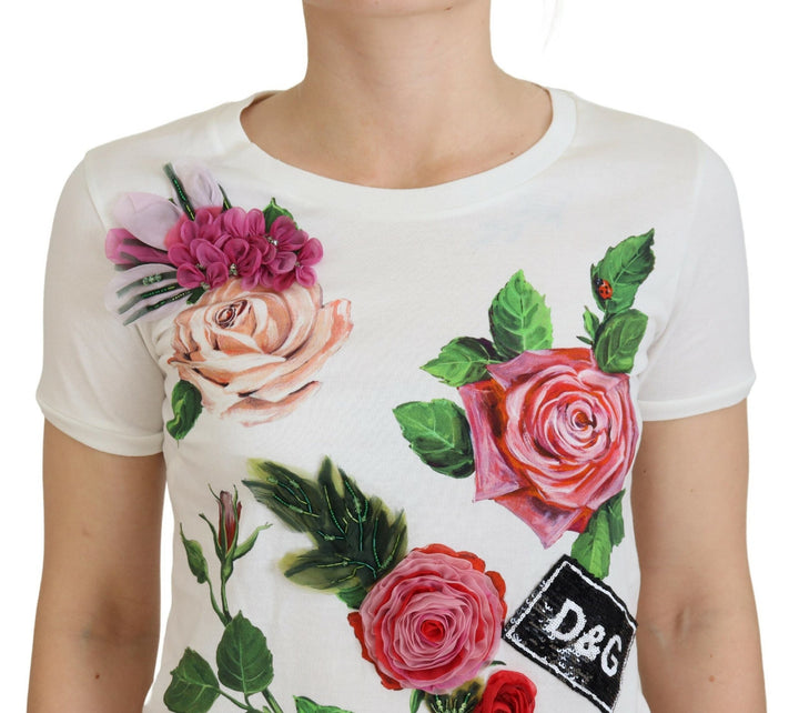 Dolce &amp; Gabbana - White Rose DGLogo Printed Short Sleeves Top