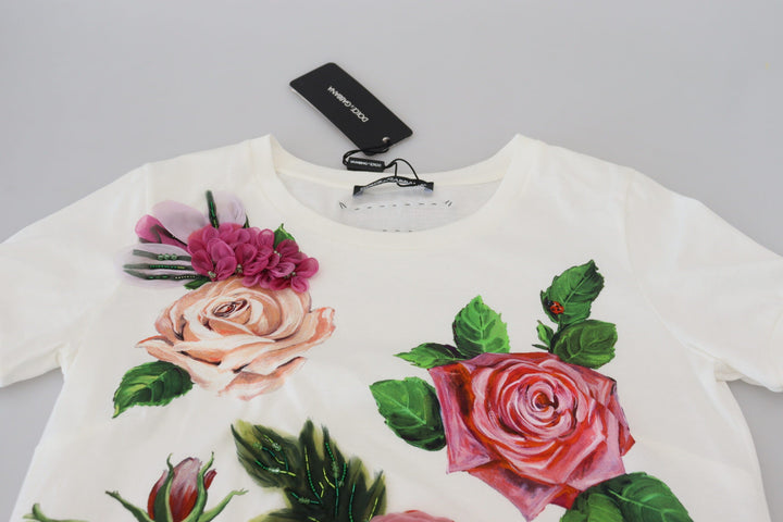 Dolce &amp; Gabbana - White Rose DGLogo Printed Short Sleeves Top