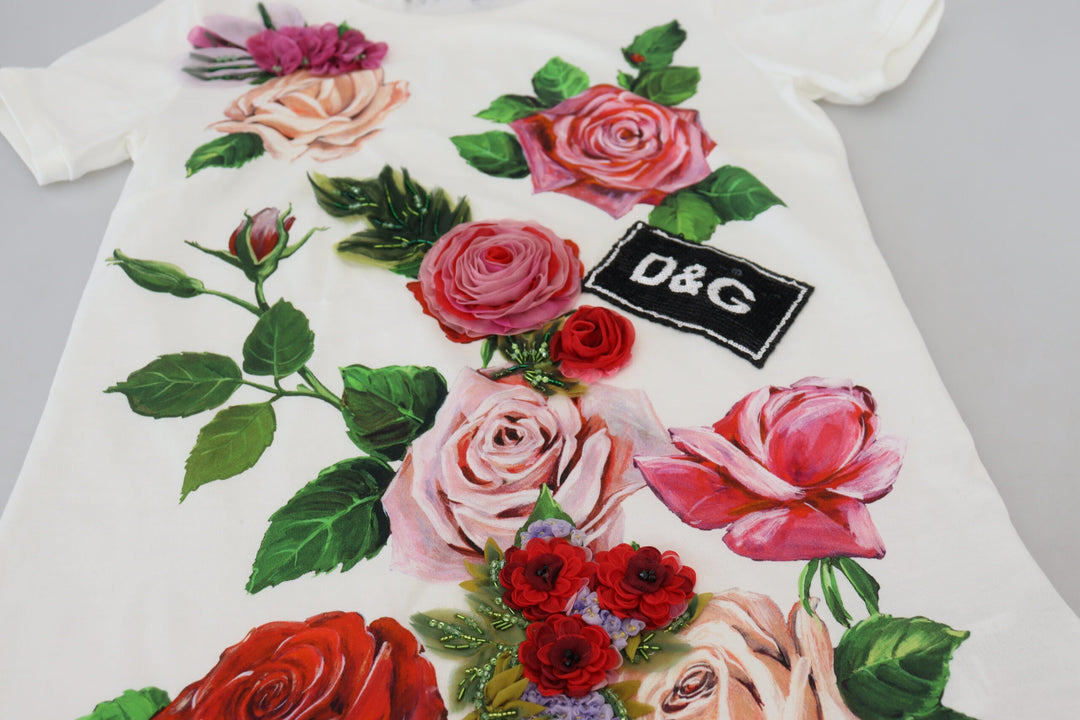Dolce &amp; Gabbana - White Rose DGLogo Printed Short Sleeves Top