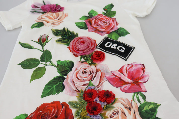 Dolce &amp; Gabbana - White Rose DGLogo Printed Short Sleeves Top