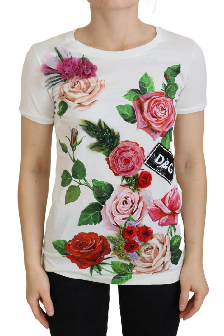 Dolce &amp; Gabbana - White Rose DGLogo Printed Short Sleeves Top
