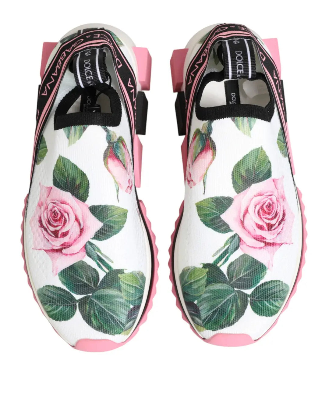 Dolce &amp; Gabbana White Rose Print Sorrento Sneakers Shoes