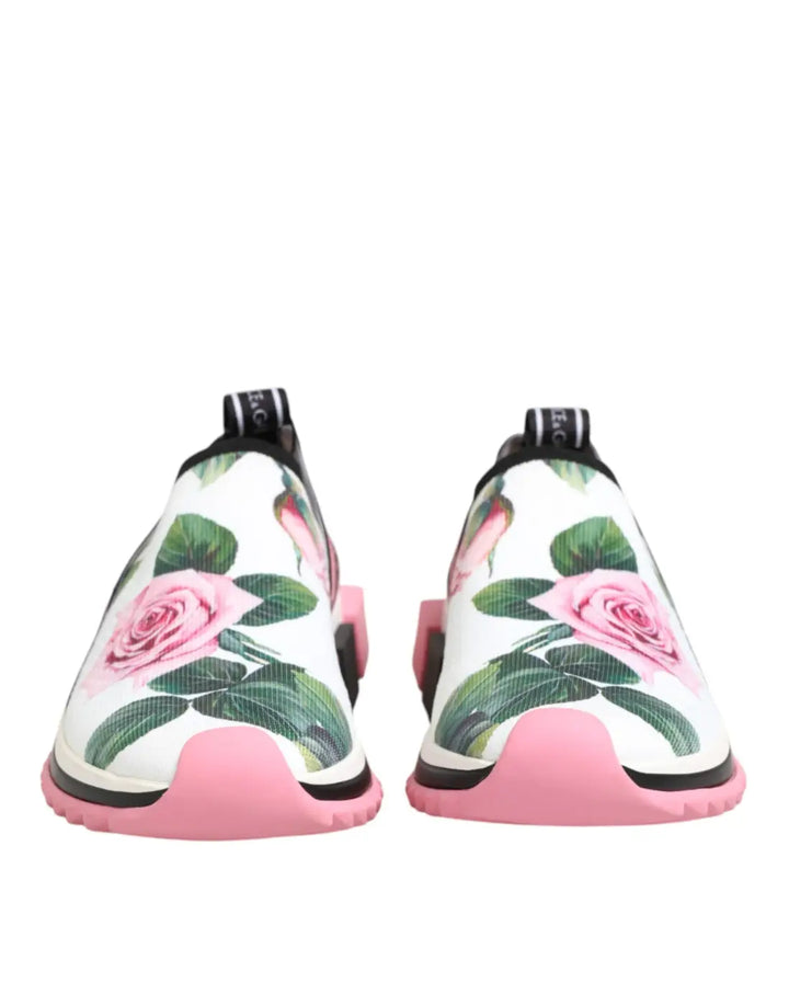 Dolce &amp; Gabbana White Rose Print Sorrento Sneakers Shoes