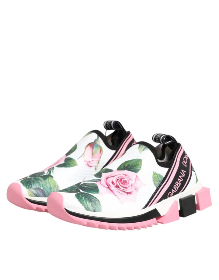Dolce &amp; Gabbana White Rose Print Sorrento Sneakers Shoes