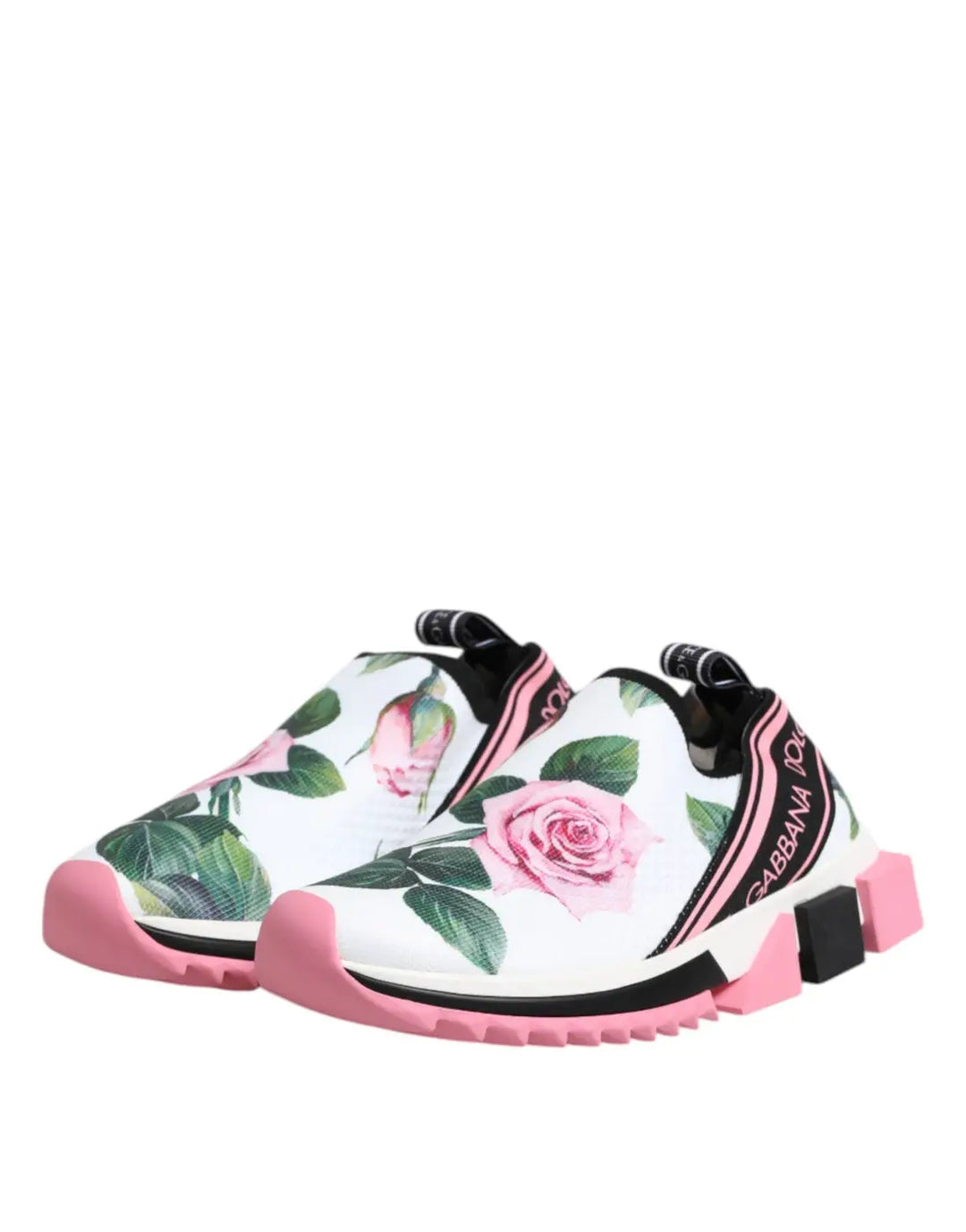 Dolce &amp; Gabbana White Rose Print Sorrento Sneakers Shoes