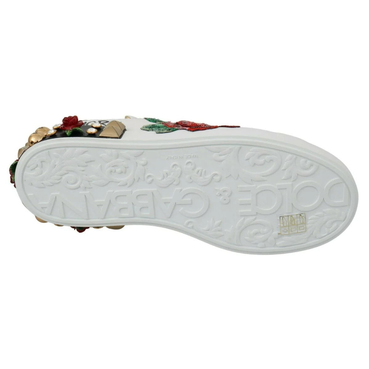 Dolce & Gabbana White Roses Sequined Crystal Womens Sneakers Shoes