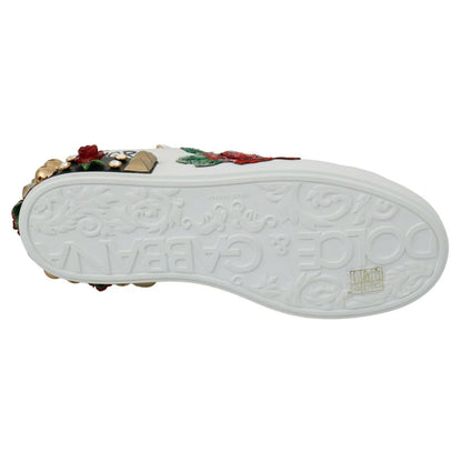 Dolce & Gabbana White Roses Sequined Crystal Womens Sneakers Shoes