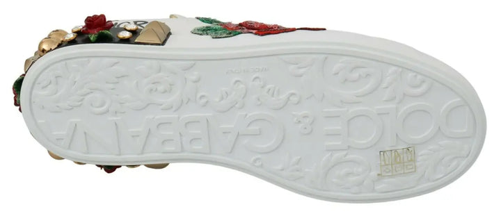 Dolce &amp; Gabbana White Roses Sequined Crystal Womens Sneakers Shoes