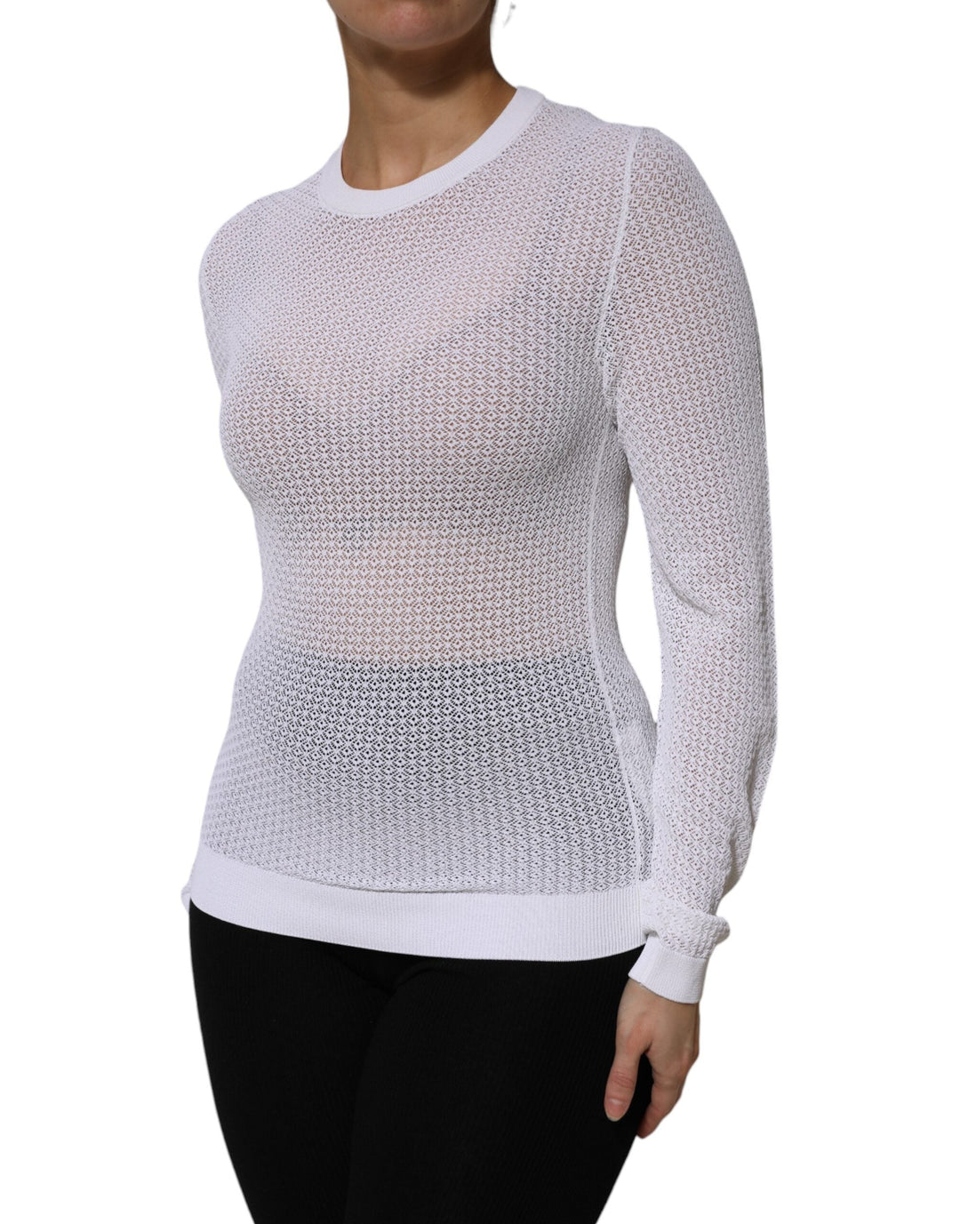 Dolce &amp; Gabbana - White Round Neck Long Sleeves Pullover Top