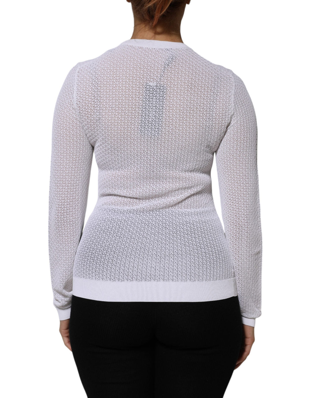 Dolce &amp; Gabbana - White Round Neck Long Sleeves Pullover Top