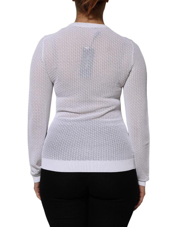 Dolce &amp; Gabbana - White Round Neck Long Sleeves Pullover Top
