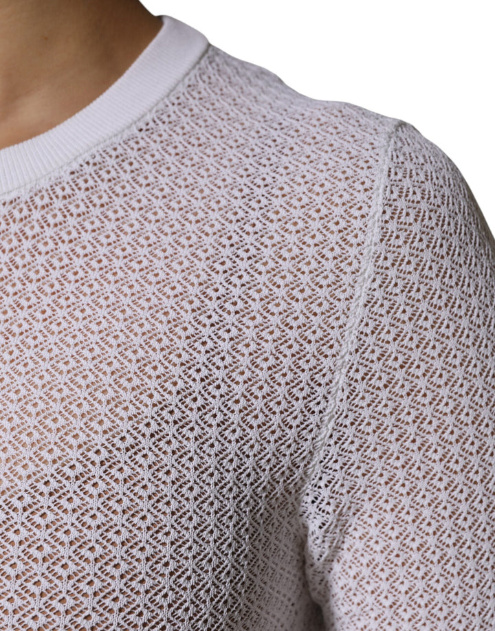 Dolce &amp; Gabbana - White Round Neck Long Sleeves Pullover Top