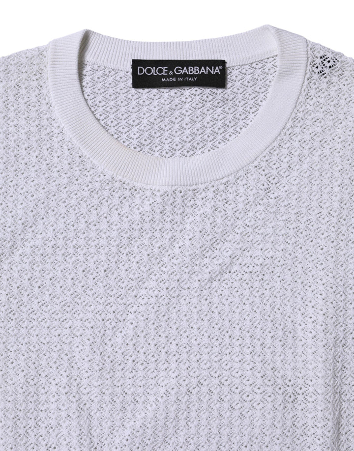 Dolce &amp; Gabbana - White Round Neck Long Sleeves Pullover Top