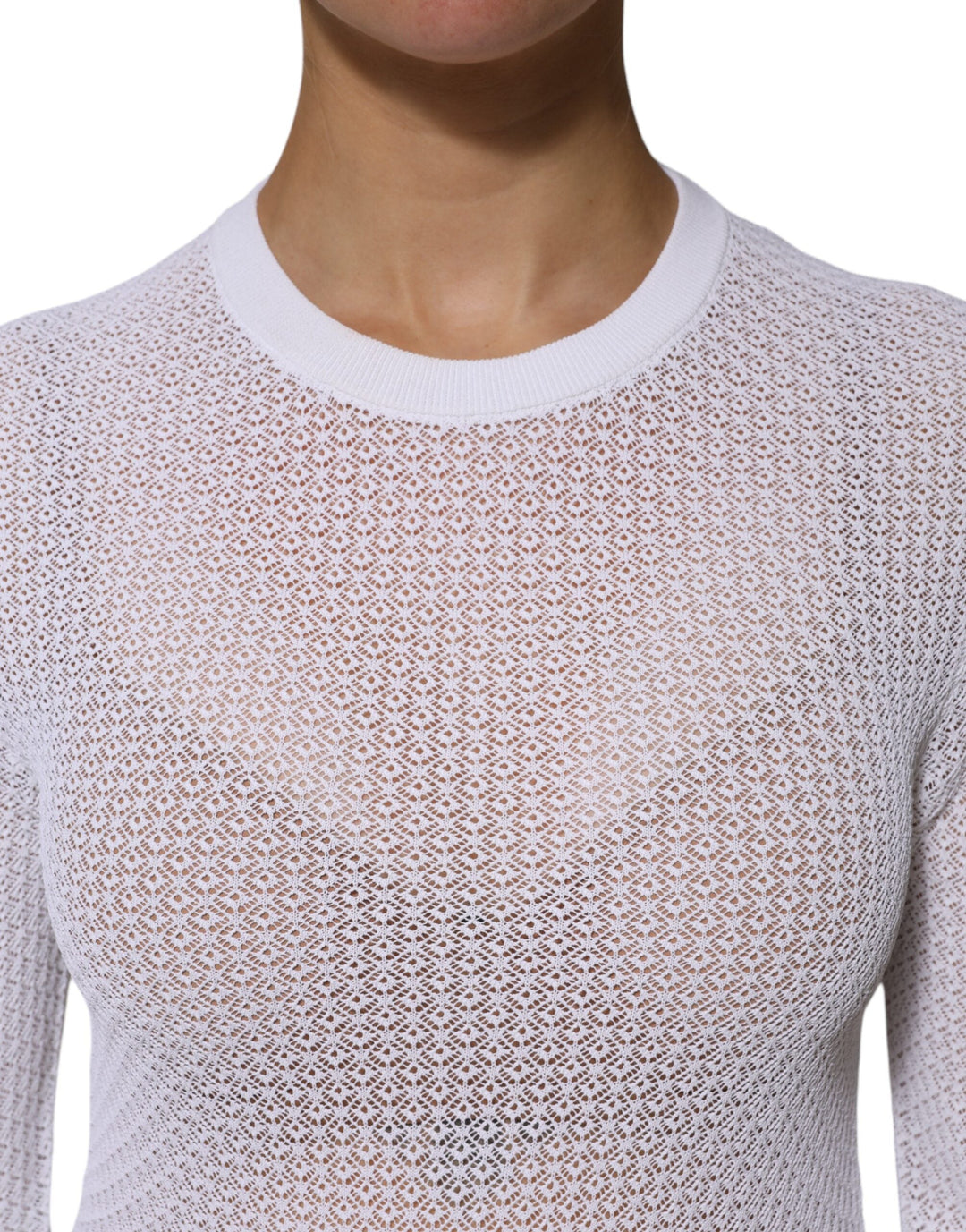 Dolce &amp; Gabbana - White Round Neck Long Sleeves Pullover Top