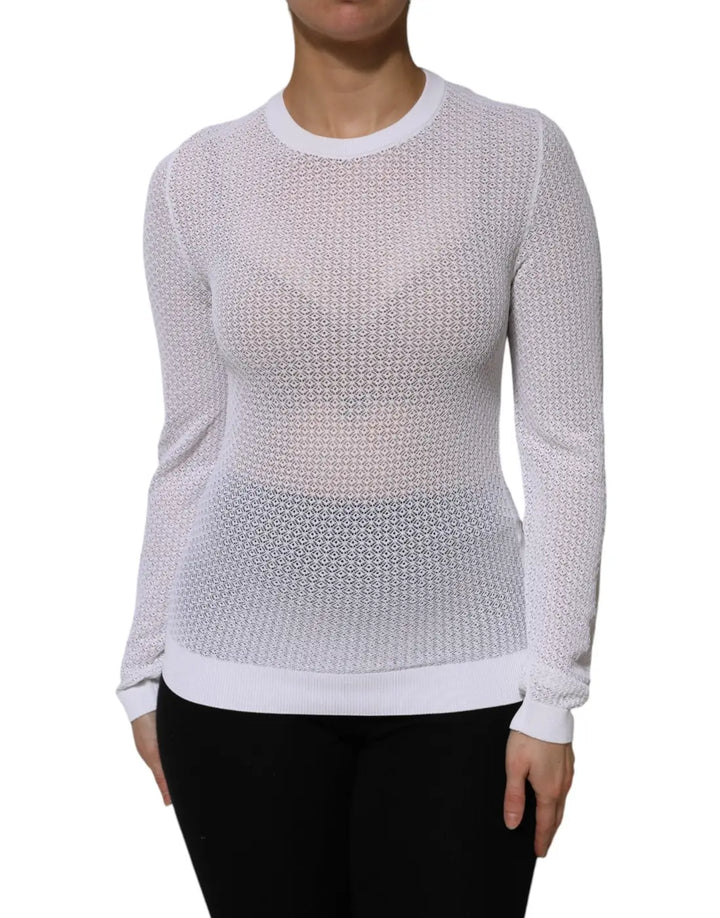 Dolce &amp; Gabbana White Round Neck Long Sleeves Pullover Top