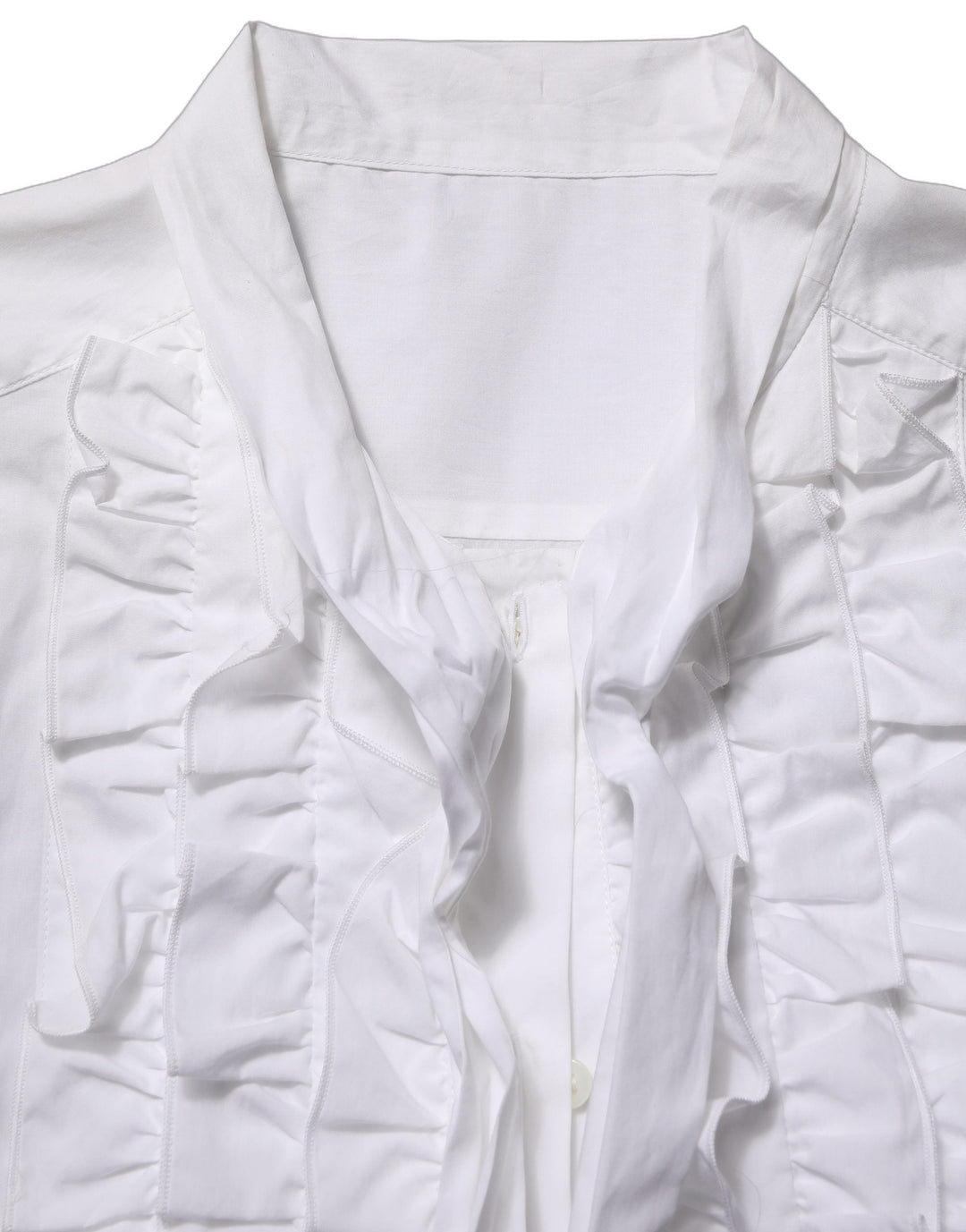 Dolce &amp; Gabbana Blouses - Women’s White Ruffled Bib Long Sleeves Blouse Top